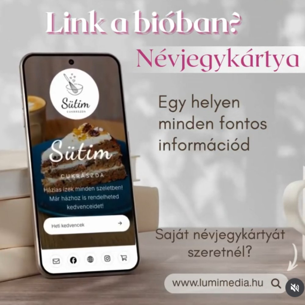 Instagram-bejegyzés mobilra optimalizált link in bio névjegykártya oldalról