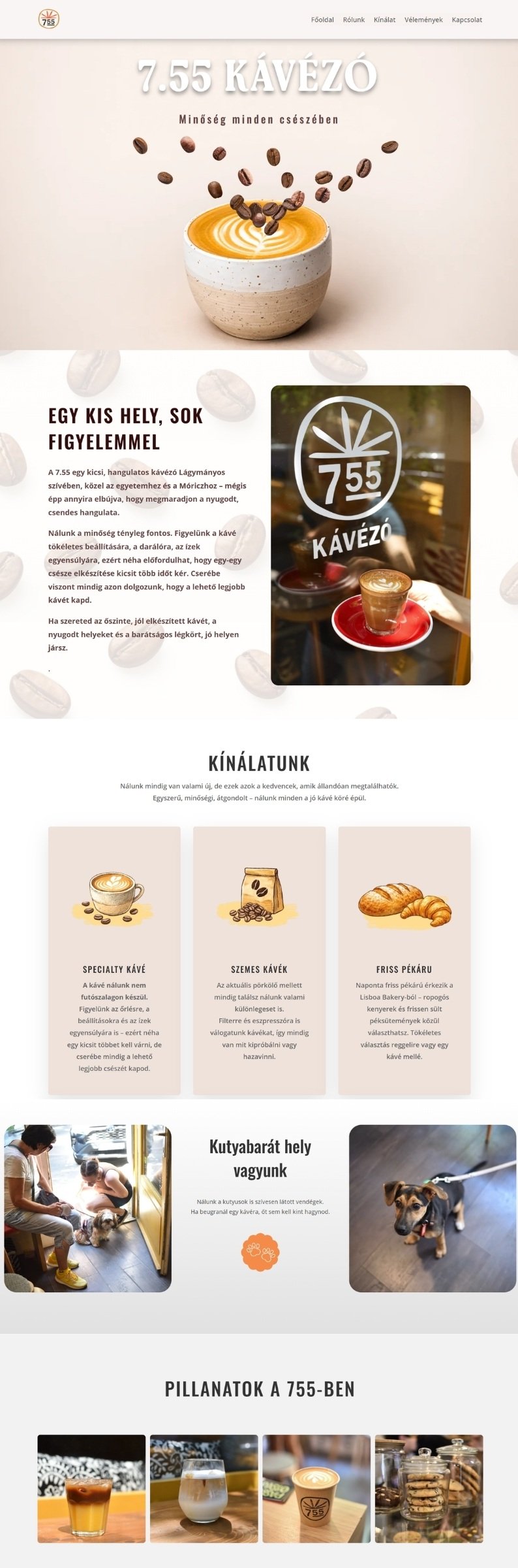 755 kávézó számára készített modern weboldal referencia